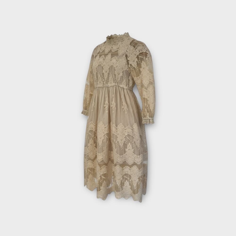 Vintage Girls Mardi Amber Victorian MIDI Lace Dress  9 Beige Cream